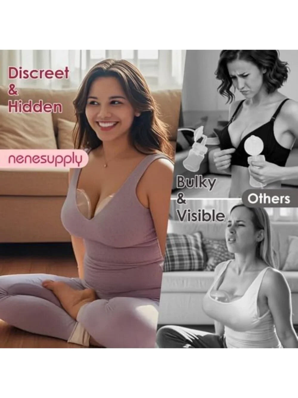 Wearable Handsfree Breast Milk Collection Cups, Silicone Flanges, Compatible